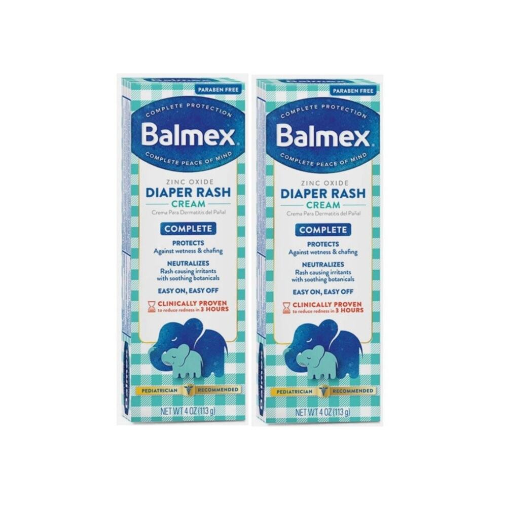 2 Pack Balmex Complete Diaper Rash Cream Zinc Oxide 4 oz each